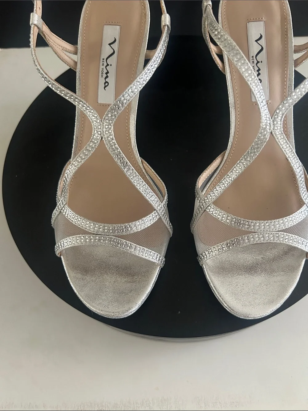 Nina Silver Glitter Strappy Heels